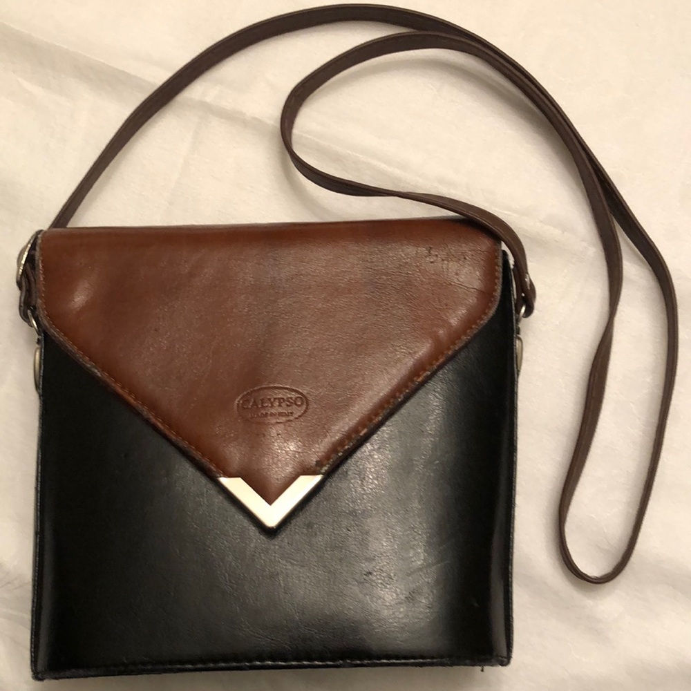VINTAGE CALYPSO BLACK/BROWN CROSSBODY SHOULDER BAG PURSE MADE IN ITALY - #490